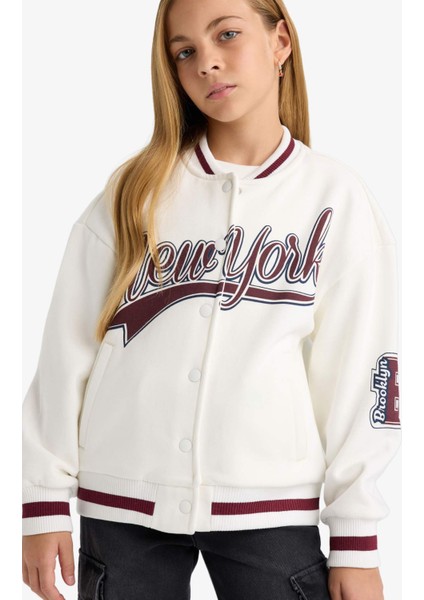 Kız Çocuk Baskılı Kolej Yaka Bomber Ceket F2295A825AU