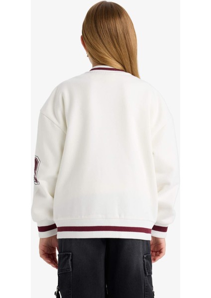 Kız Çocuk Baskılı Kolej Yaka Bomber Ceket F2295A825AU