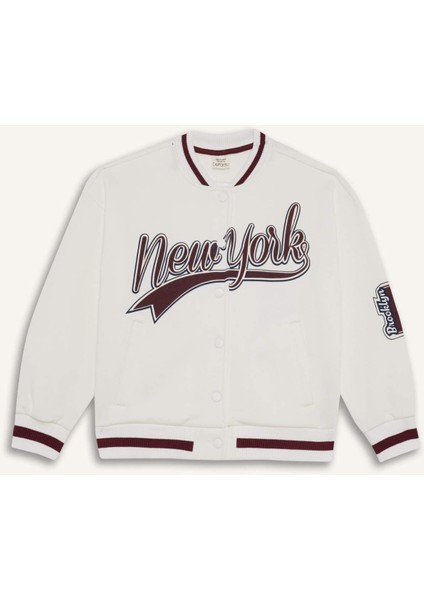 Kız Çocuk Baskılı Kolej Yaka Bomber Ceket F2295A825AU