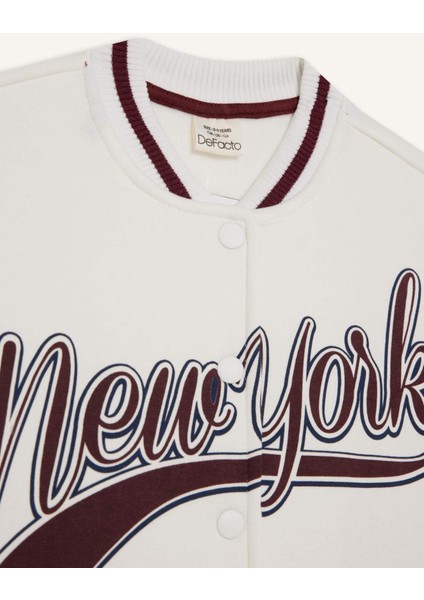 Kız Çocuk Baskılı Kolej Yaka Bomber Ceket F2295A825AU