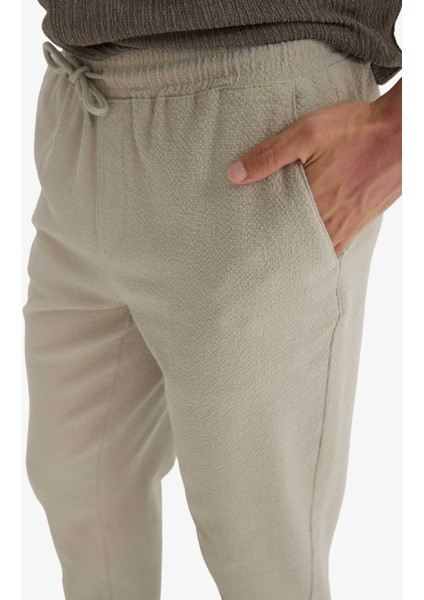 Jogger Fit Beli Bağcıklı Lastikli Cepli Pamuklu Dokulu Pantolon F3269AX25AU