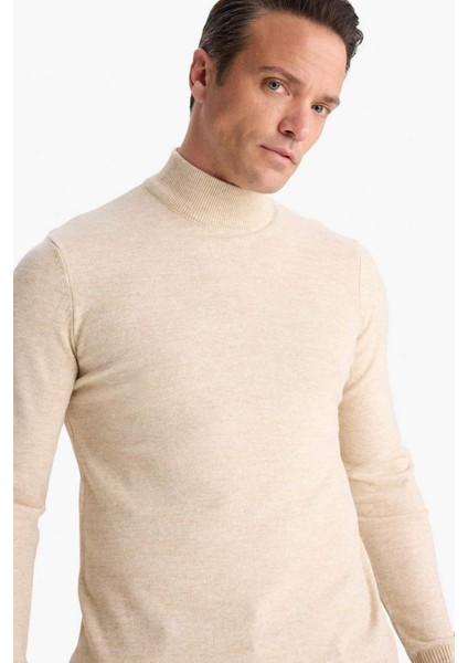 Slim Fit Dar Kesim Balıkçı Yaka Basic Düz Triko Kazak R1127AZ25WN