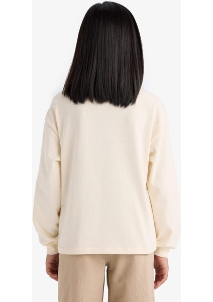 Kız Çocuk Relax Fit Bisiklet Yaka Okul Uzun Kollu Tişörtü E8816A825AU