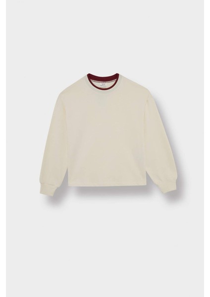 Kız Çocuk Relax Fit Bisiklet Yaka Okul Uzun Kollu Tişörtü E8816A825AU