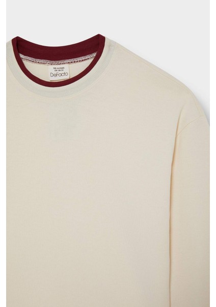 Kız Çocuk Relax Fit Bisiklet Yaka Okul Uzun Kollu Tişörtü E8816A825AU