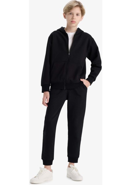 Erkek Çocuk Kapüşonlu Basic Düz Okul Fermuarlı Sweatshirt X7382A625WN