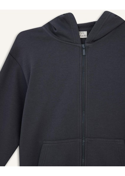 Erkek Çocuk Kapüşonlu Basic Düz Okul Fermuarlı Sweatshirt X7382A625WN