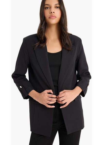 Regular Cepli Apoletli Blazer Siyah Ceket F3694AX25SM