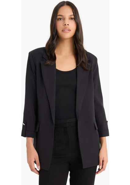 Regular Cepli Apoletli Blazer Siyah Ceket F3694AX25SM