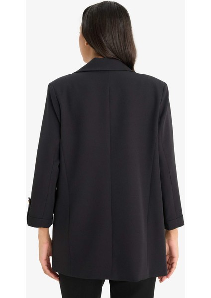 Regular Cepli Apoletli Blazer Siyah Ceket F3694AX25SM