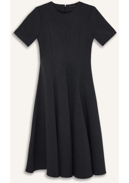 Bisiklet Yaka Basic Düz Kısa Kollu Midi Yazlık Elbise F3816AX25SM