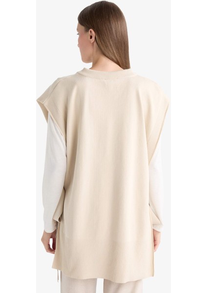 V Yaka Yandan Bağlamalı Triko Süveter F1100AX25AU