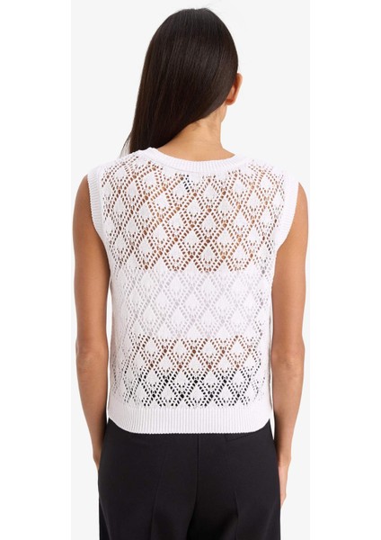 Regular Fit Bisiklet Yaka Ajurlu Triko Atlet F1493AX25SM