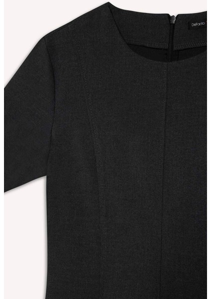 Bisiklet Yaka Basic Düz Kısa Kollu Midi Yazlık Elbise F3816AX25SM