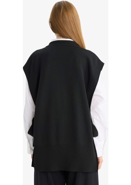 V Yaka Yandan Bağlamalı Triko Süveter F1100AX25AU