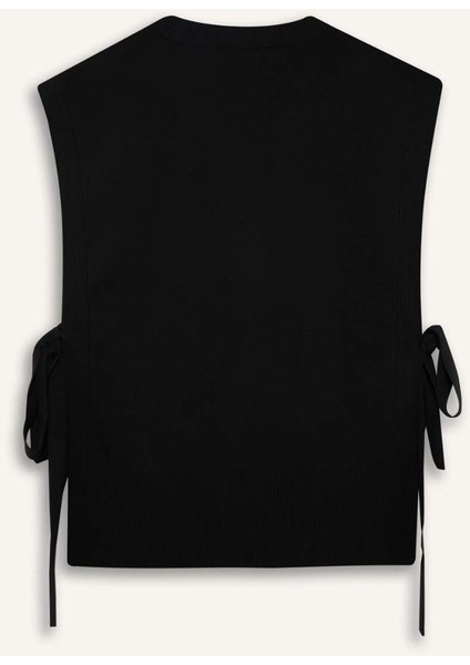 V Yaka Yandan Bağlamalı Triko Süveter F1100AX25AU