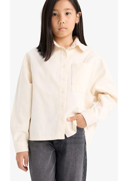 Kız Çocuk Oversize Geniş Kalıp Pamuklu Uzun Kollu Gömlek E9740A825AU