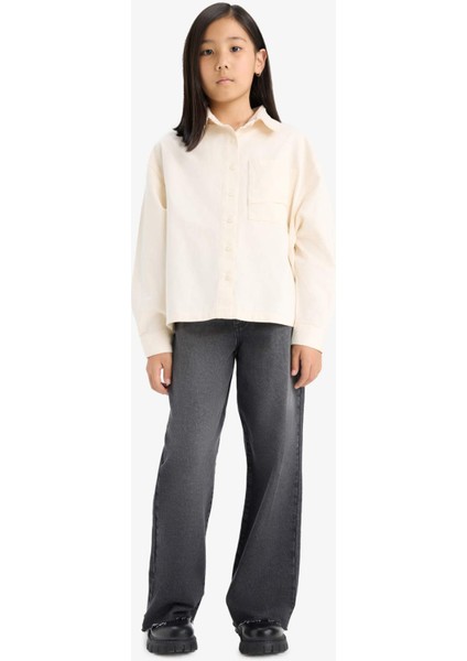 Kız Çocuk Oversize Geniş Kalıp Pamuklu Uzun Kollu Gömlek E9740A825AU