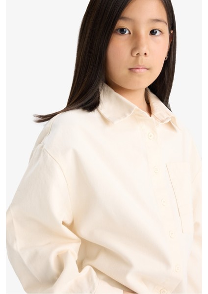 Kız Çocuk Oversize Geniş Kalıp Pamuklu Uzun Kollu Gömlek E9740A825AU