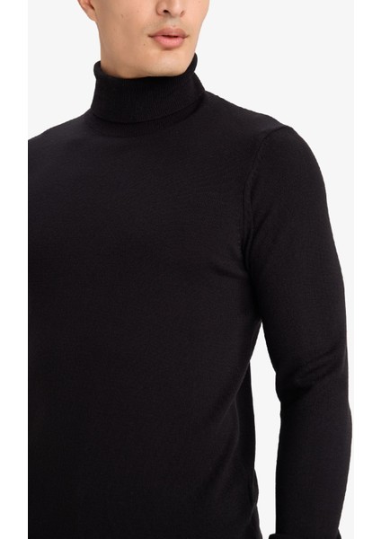 Slim Fit Dar Kesim Balıkçı Yaka Basic Düz Triko Kazak R1124AZ25WN