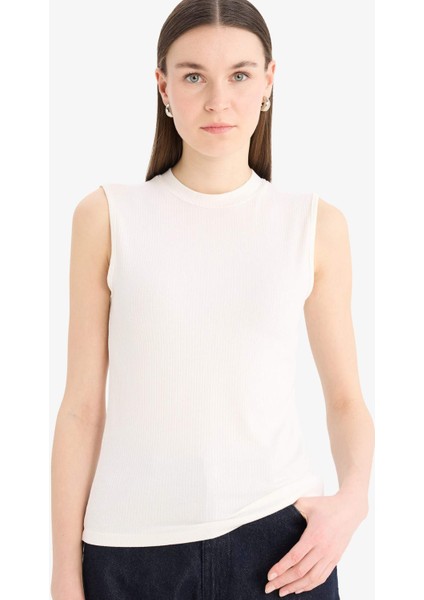 Regular Fit Fitilli Kaşkorse Basic Düz Kolsuz Tesettür Tunik F3610AX25SM