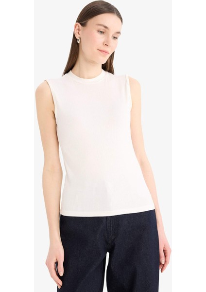 Regular Fit Fitilli Kaşkorse Basic Düz Kolsuz Tesettür Tunik F3610AX25SM