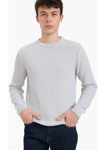 Standart Fit Bisiklet Yaka Basic Dokulu Triko Kazak E0811AX25WN