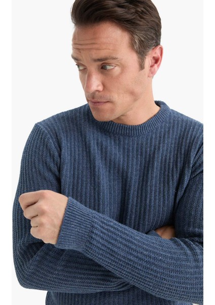 Standart Fit Bisiklet Yaka Basic Dokulu Triko Kazak E0811AX25WN