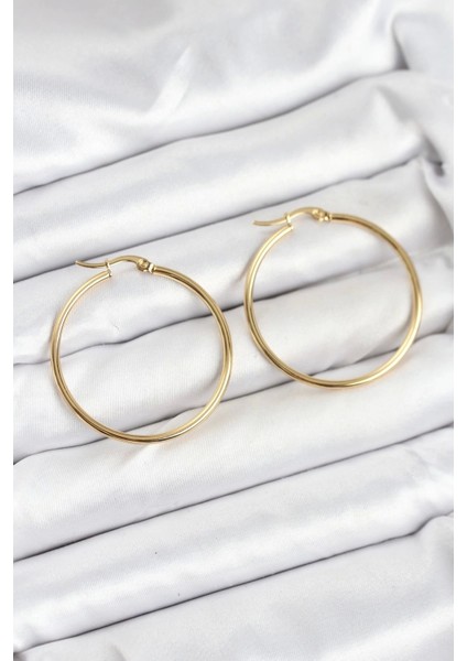 316L Çelik Gold Renk 35 mm Halka Kadın Küpe - TJ-BKP11226
