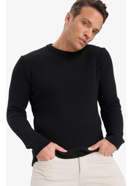 Standart Fit Bisiklet Yaka Basic Dokulu Triko Kazak E0811AX25WN