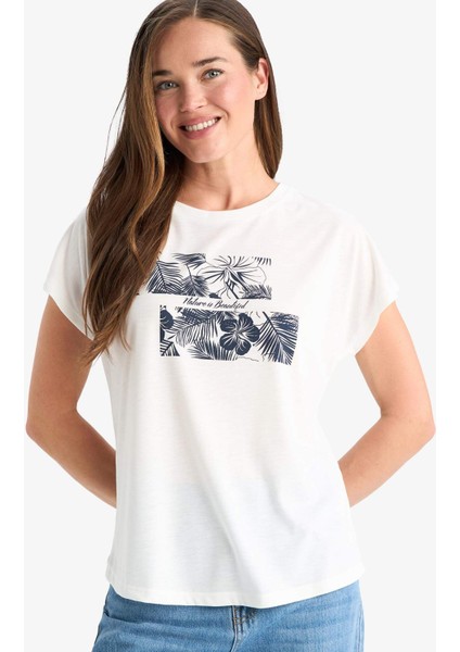 Regular Fit Bisiklet Yaka Baskılı Kısa Kollu Tişört