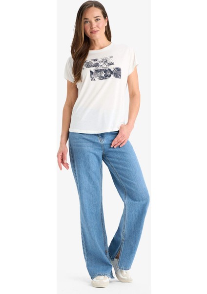 Regular Fit Bisiklet Yaka Baskılı Kısa Kollu Tişört