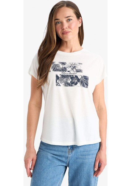 Regular Fit Bisiklet Yaka Baskılı Kısa Kollu Tişört