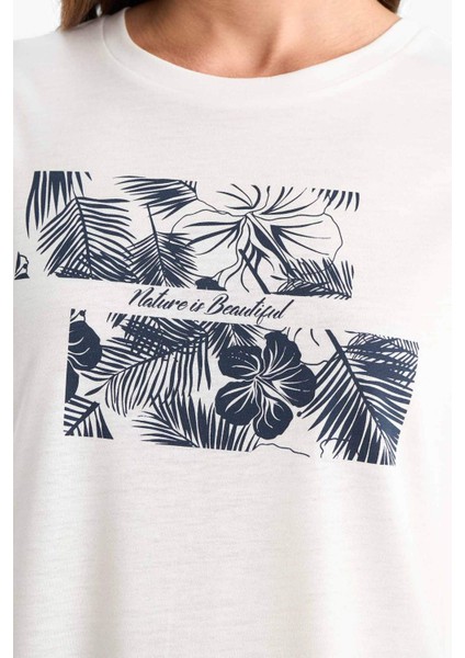 Regular Fit Bisiklet Yaka Baskılı Kısa Kollu Tişört