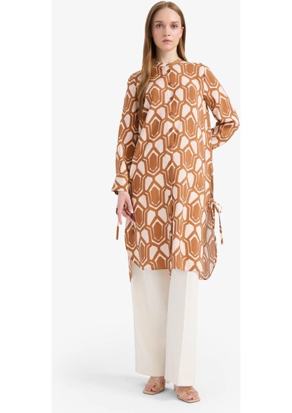 Regular Fit Desenli Uzun Kollu Gömlek Tunik F2183AX25SM