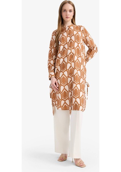 Regular Fit Desenli Uzun Kollu Gömlek Tunik F2183AX25SM