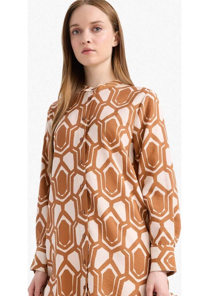 Regular Fit Desenli Uzun Kollu Gömlek Tunik F2183AX25SM