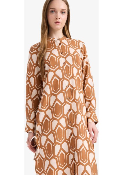 Regular Fit Desenli Uzun Kollu Gömlek Tunik F2183AX25SM