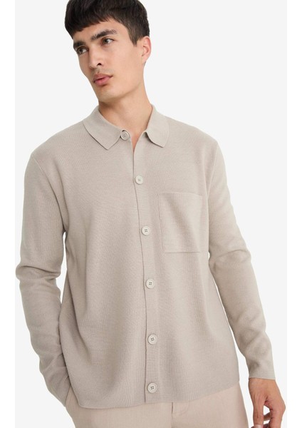 Standart Fit Polo Yaka Düğmeli Ön Cep Detaylı Triko Hırka F3720AX25WN