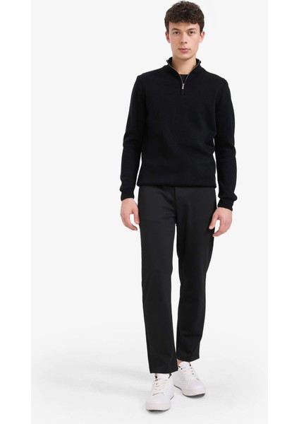 Standart Fit Normal Kesim Dik Yaka Yarım Fermuarlı Basic Düz Triko Kazak A5184AX25AU