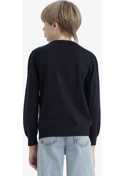 Erkek Çocuk Okul Basic Düz Bisiklet Yaka Triko Kazak F3734A825AU