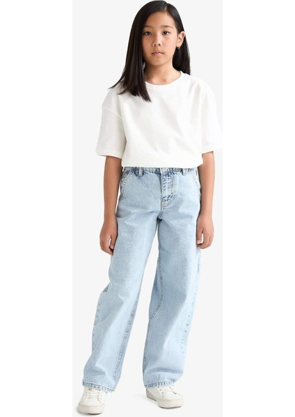 Kız Çocuk Baggy Fit Geniş Paça Jean Pantolon E9833A825AU