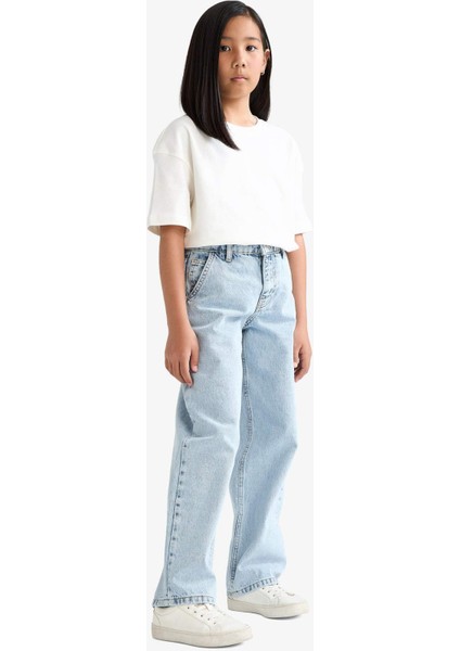 Kız Çocuk Baggy Fit Geniş Paça Jean Pantolon E9833A825AU