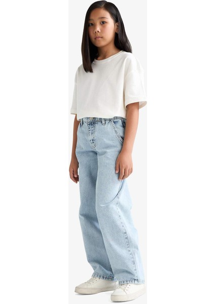 Kız Çocuk Baggy Fit Geniş Paça Jean Pantolon E9833A825AU