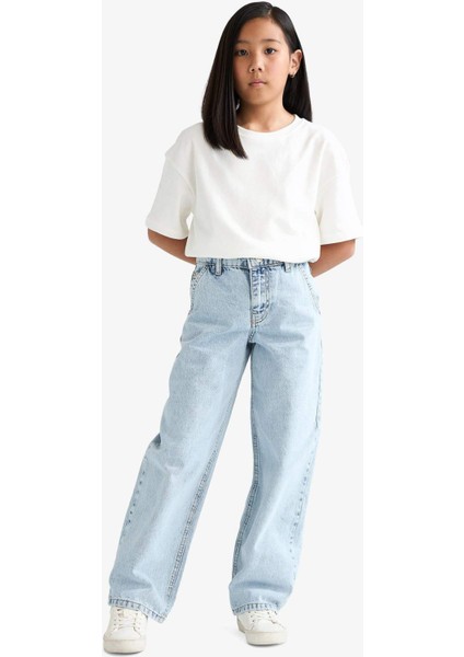 Kız Çocuk Baggy Fit Geniş Paça Jean Pantolon E9833A825AU