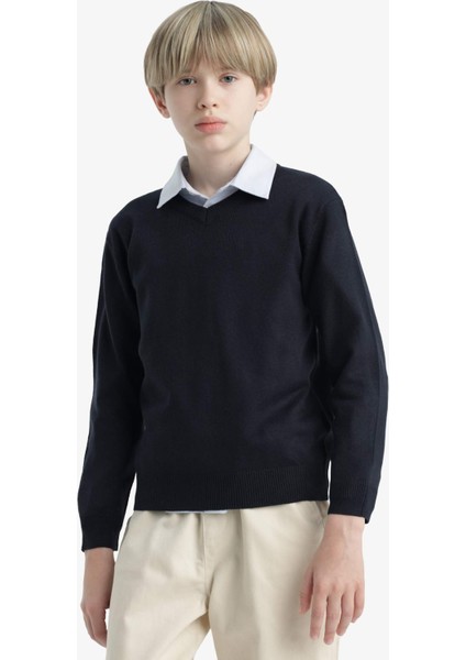 Erkek Çocuk Okul V Yaka Triko Kazak F3733A825AU