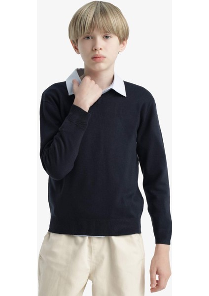Erkek Çocuk Okul V Yaka Triko Kazak F3733A825AU