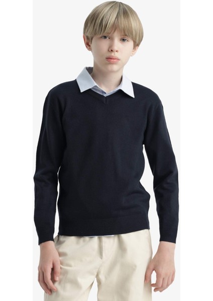 Erkek Çocuk Okul V Yaka Triko Kazak F3733A825AU
