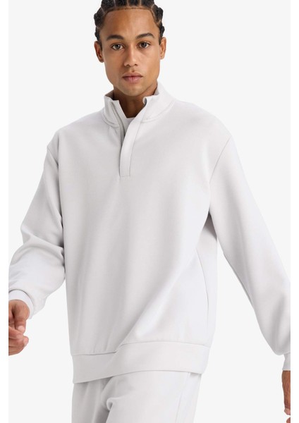 Fit Standart Fit Dik Yaka Yarım Fermuarlı Modal Sporcu Sweatshirt E9772AX25AU