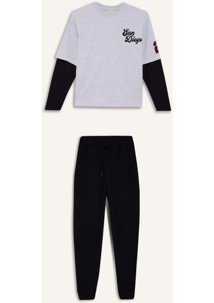 Erkek Çocuk 2'li Takım Baskılı Sweatshirt Eşofman Altı F2494A825AU